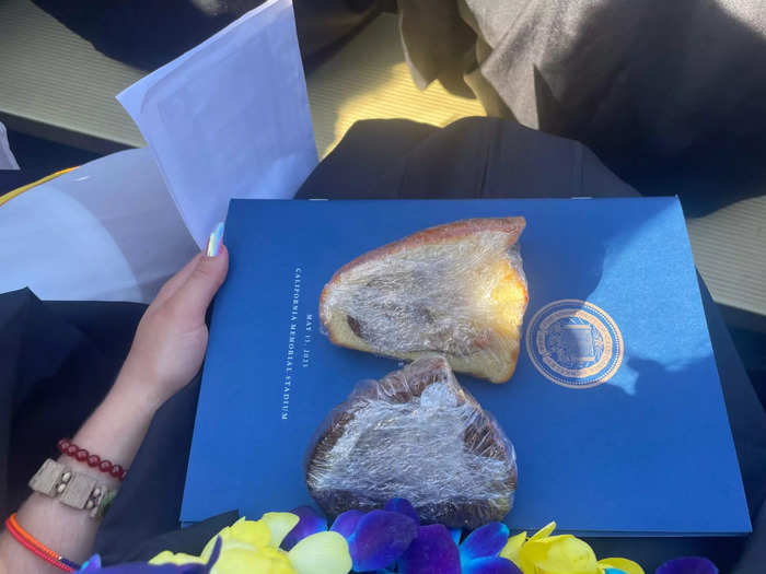 I pulled out the pound cake I snuck in my sleeve and passed it around to my friends while we waited for the ceremony to begin.