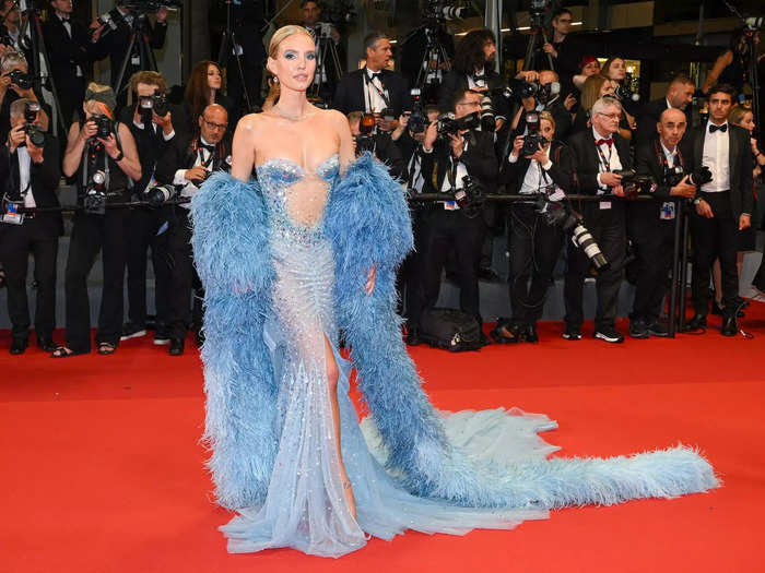 Leonie Hanne walked "The Idol" red carpet in a baby-blue gown encrusted with sparkles.