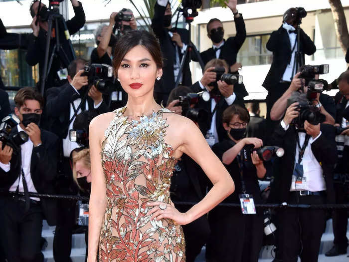 Gemma Chan was draped in gold flowers and leaves when she attended the 2021 event.