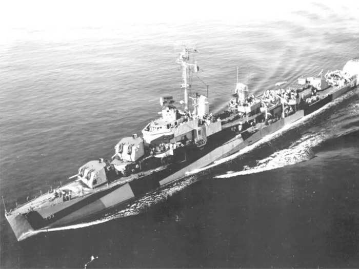 The USS Mannert L. Abele sunk in the Battle of Okinawa in 1945.