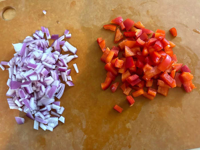 While my orzo cooked, I began cutting my veggies.