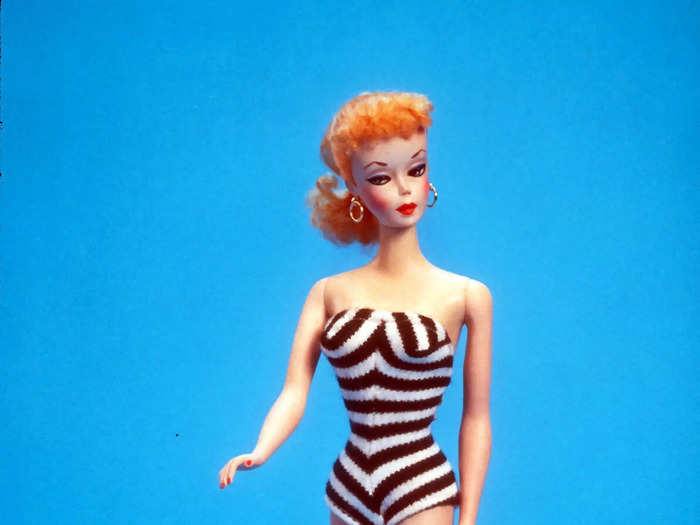 In 1959, the first Barbie — named after her daughter Barbara — debuted at the American Toy Fair in New York. She was wearing stiletto heels and a strapless zebra swimsuit. She was 11.5 inches tall and cost $3.