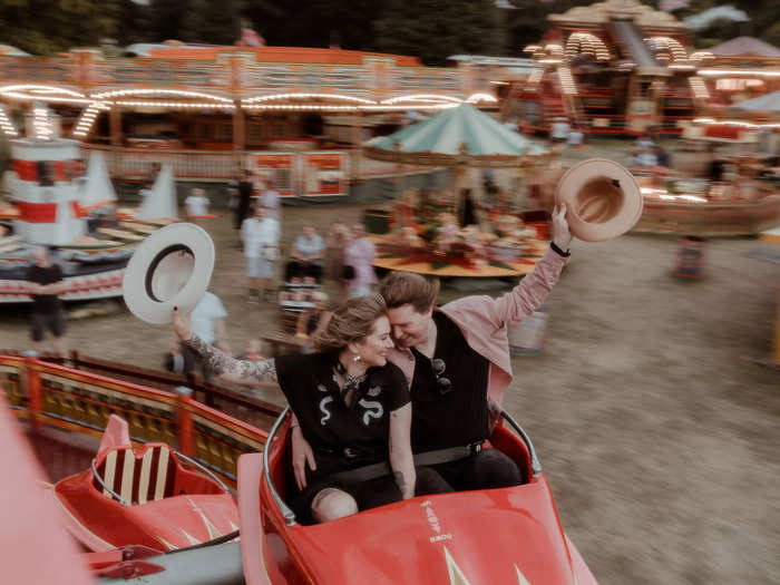 Marriage is a roller coaster — this couple certainly figured that out already at Carters Steam Fair in the UK.