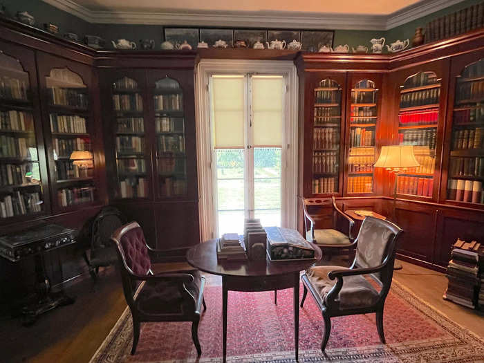 The library at Locust Grove was decorated in an Italian Gothic style, and I loved the collection of 75 teapots atop the shelves.