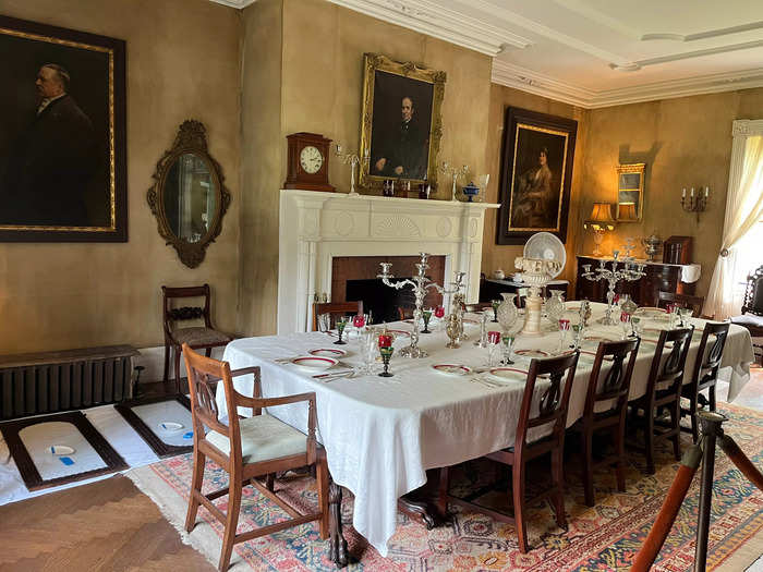 Our first stop after the entryway was the dining room decorated with portraits of members of the Young family, who purchased the home from the Morses in 1901.