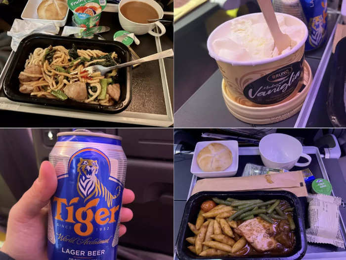 Meanwhile, the food was surprisingly very flavorful, with meals coming in white bowls and plastic trays. But, instead of silverware, coach passengers got bamboo utensils.