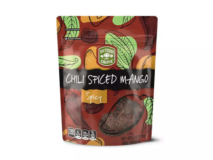 Snack on the sweet-and-spicy Southern Grove chili-spiced dried mango.