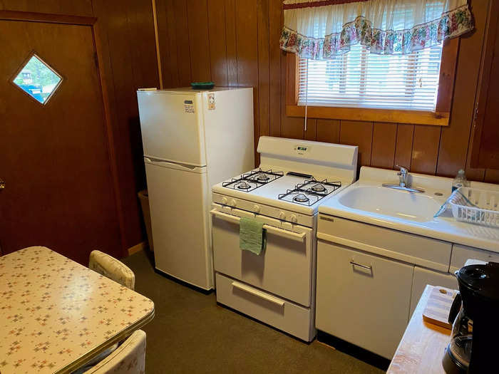 An outdated kitchen in an old motel