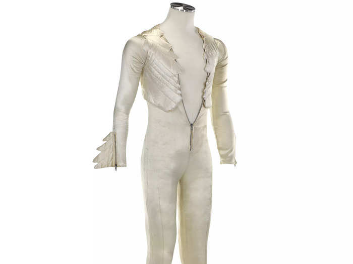 This ivory satin catsuit was worn in the "Bohemian Rhapsody" music video. Estimated worth: $63,000 to $88,000.