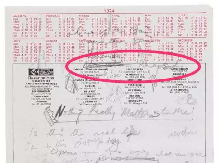 An early draft of "Bohemian Rhapsody" written on stationery from a defunct British airline shows how Mercury considered naming the song "Mongolian Rhapsody" before crossing out the title. Estimated worth: $1 million to $1.5 million.