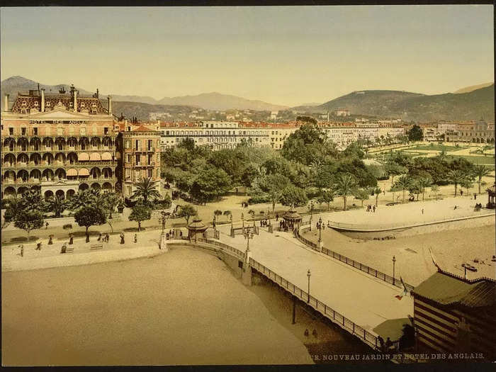 Now the second-largest city in southern France, Nice has long been a vacation destination. Pictured here is the long-gone Hotel des Anglais.