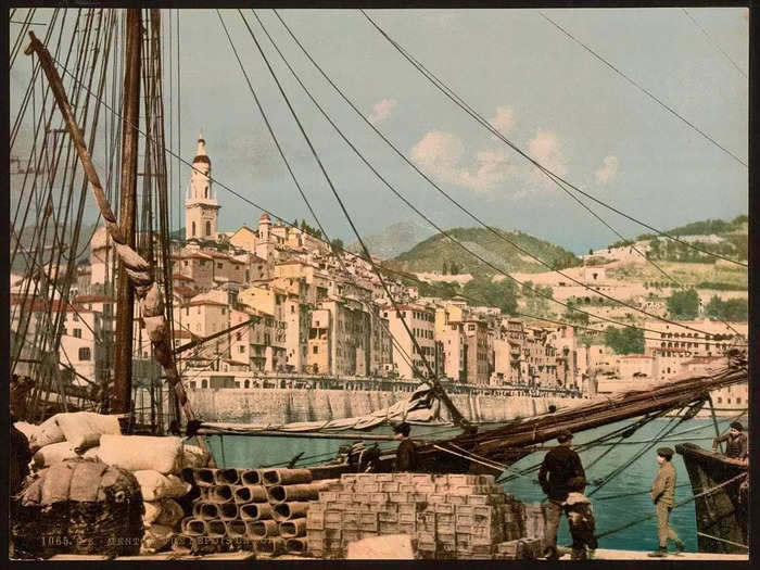 This photochrom shows a view from Menton