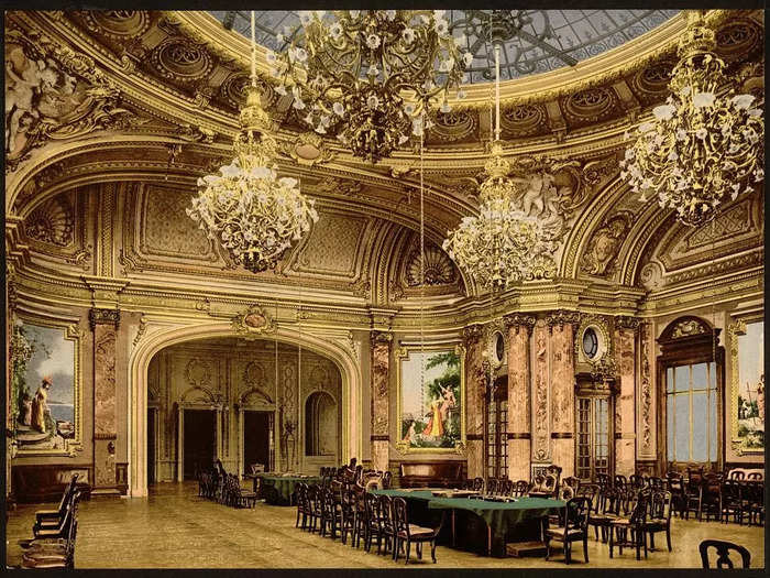 This image, from between 1890 and 1900, shows the "new" gambling room at the casino.