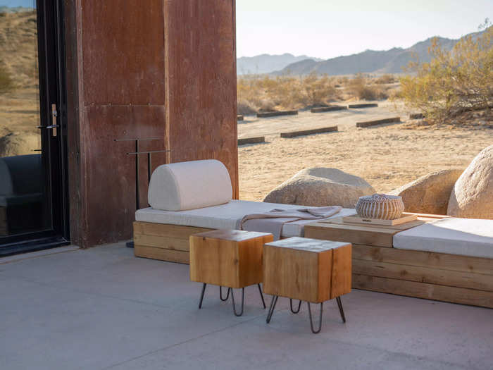It was designed for indoor-outdoor living with multiple outdoor seating areas so that guests can enjoy the scenery of Joshua Tree.
