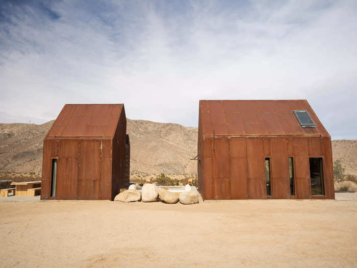 The first structure has the original concrete foundation from a Joshua Tree homestead.