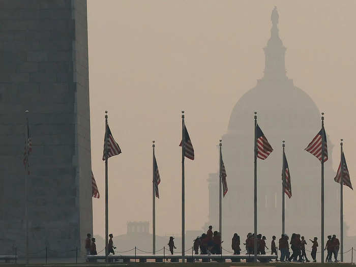 The US Capitol Building could barely be seen through the murk.