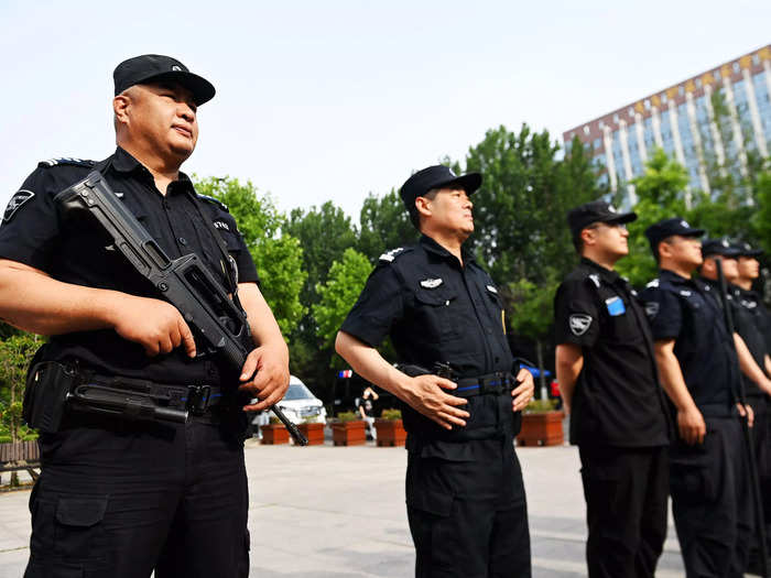 Armed police were stationed outside this exam site in Qingdao.