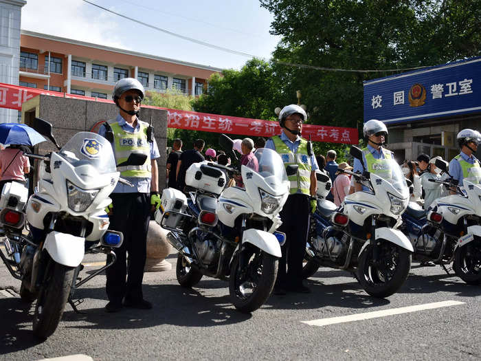 The tests are so important that police are often sent to maintain order at exam venues, such as this spot in Hebei.