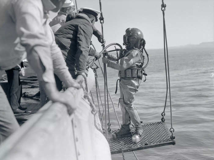 They had to stagger to a point where they could drop into the water, but once they were under it was all go—air was unlimited, and divers could salvage and explore wrecks, as well as search deeper parts of the ocean that were still unknown.