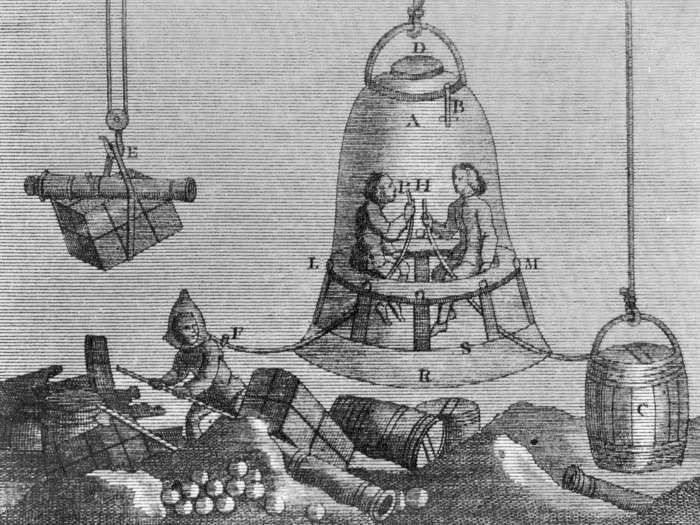 The diving bell–basically a solid chamber that was dropped into the sea where a person could sit and breathe, swim out and return to when they needed more air—changed everything. For the first time people could stay underwater.