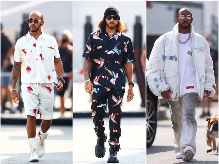 Hamilton is into his fashion and is often pictured arriving at the track in an array of designer clothing.