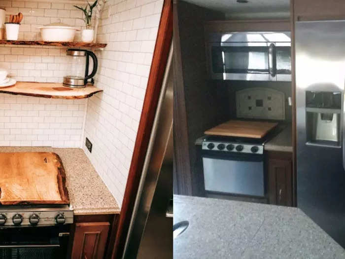 My partner and I added high-quality appliances and more open shelving in the RV