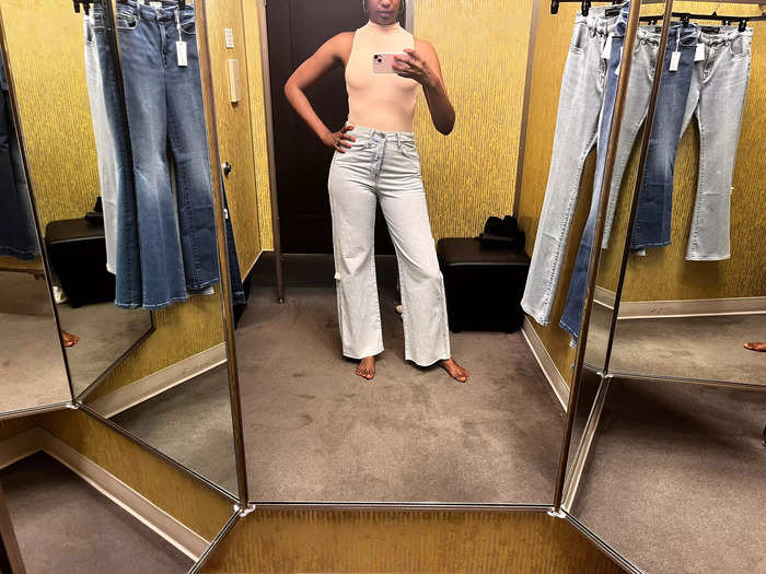 First up, I tried on a light-washed, wide-legged pair of jeans.