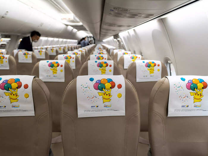 With Pikachu-themed headrests similar to the ones on ANA