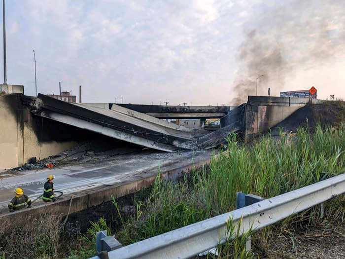 Photos from the scene of the collapse showed billowing plumes of smoke.