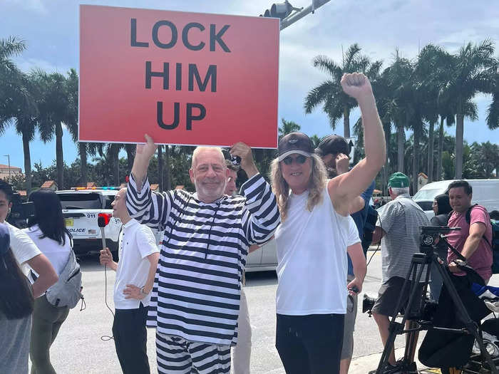 One anti-Trump demonstrator was wearing a prison costume.