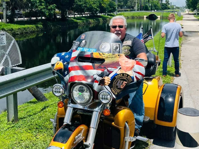 Supporters wear Trump on their sleeves — or, in this case, their bikes.