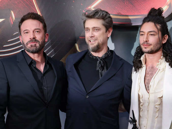 Andy Muschietti and Ezra Miller also posed with one of the Batmen in "The Flash," Ben Affleck.