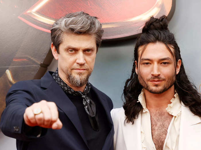"The Flash" director Andy Muschietti posed with Ezra Miller on the carpet.