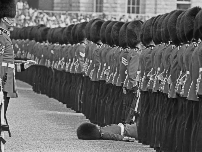 In this photo taken in 1973, a soldier can be seen on the ground as the others around him carried on with rehearsals.