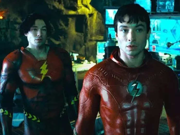 Ezra Miller plays two versions of Barry Allen and The Flash.