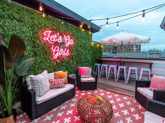 The rooftop patio that sits off the "Mash-Up" room is also decorated in the same vein as the rest of the house.