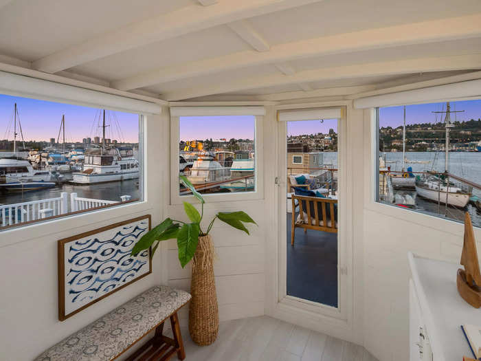 Its marine-grade windows are fitted with custom roller shades, according to the listing agents.