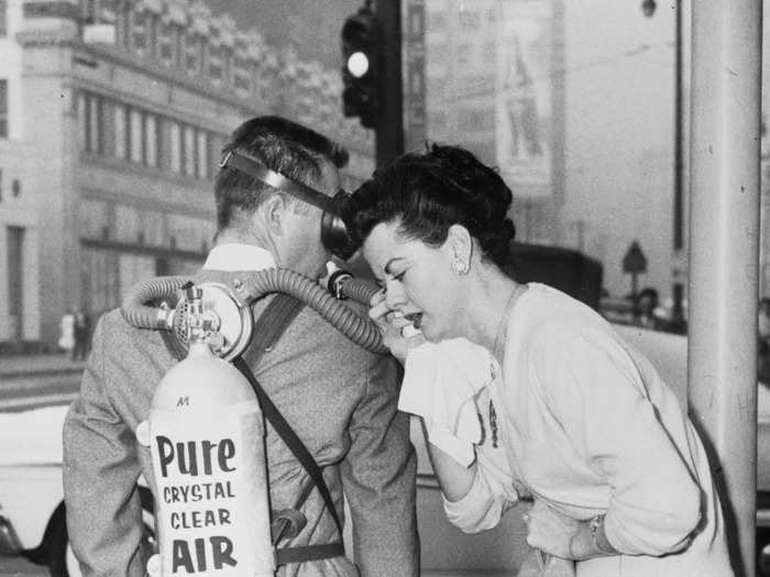 In 1958, the city even set up a smog relief team to provide residents with "fresh air" brought from outside of Los Angeles. Whether is was effective is unclear.