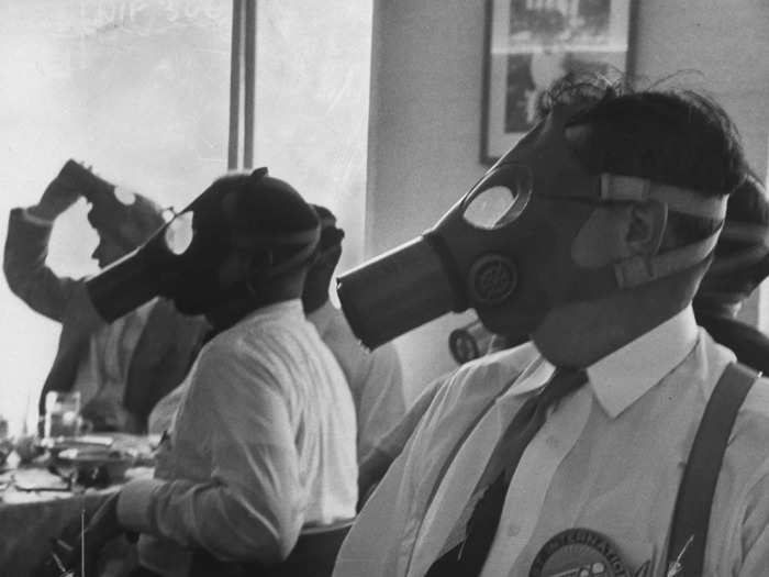 People wore masks to counter what the Washington Post described as "eye-burning, lung-stinging, headache-inducing smog."