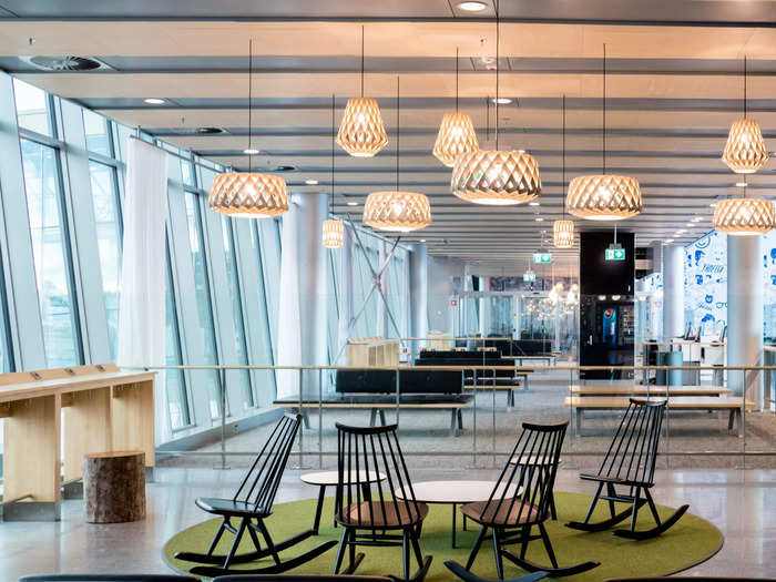 There was a range of different seating options in the airport, including rocking chairs, all with multiple places to charge devices.