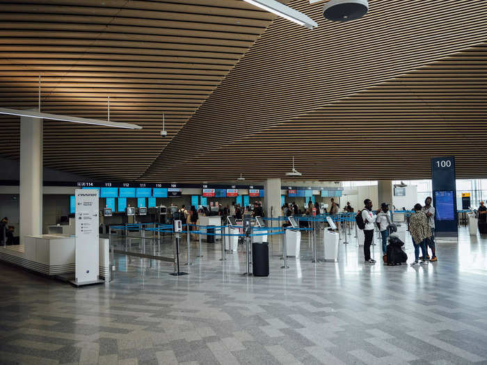 The airport was full of big open spaces featuring traditional Finnish wood paneling and lots of natural light.