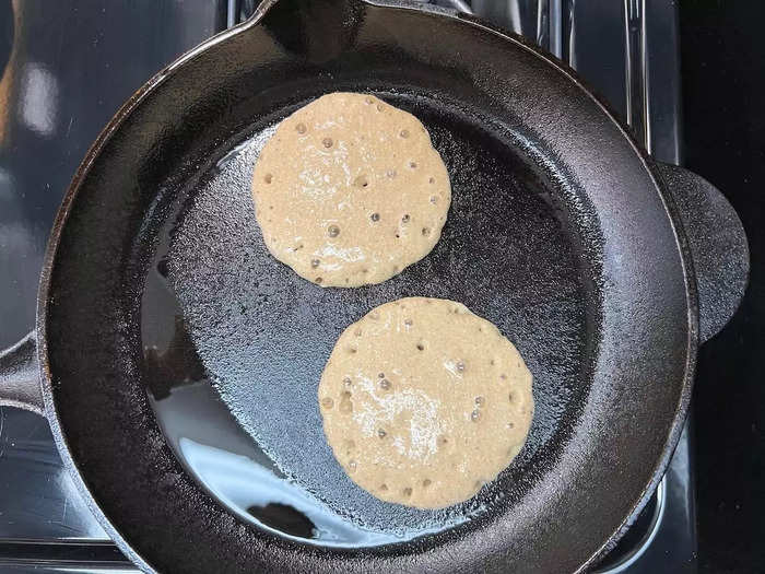 Cook each pancake for 2-4 minutes before flipping it over.