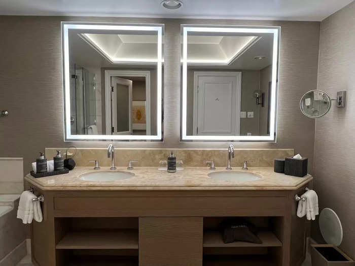 The vanity with two sinks and LED mirrors was the stuff of dreams.