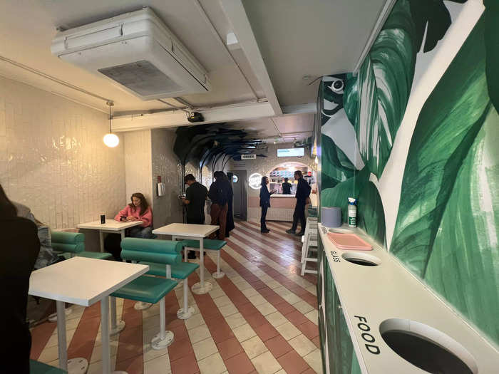 The inside of the Soho store in London had a Florida tropical vibe meets 1950s American diner aesthetic.