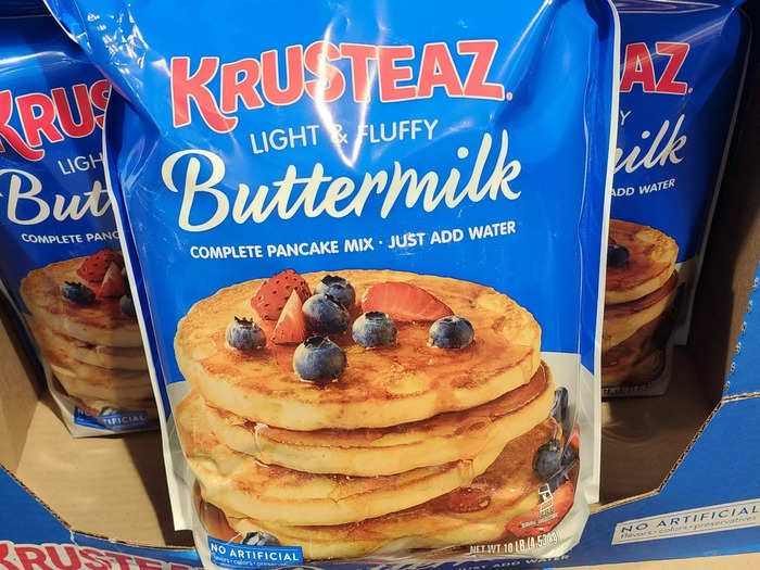 The Krusteaz buttermilk-pancake mix is a family favorite.