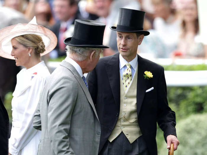 Her husband, Prince Edward, wore a traditional top hat and tails with a yellow waistcoat on day two of the event.