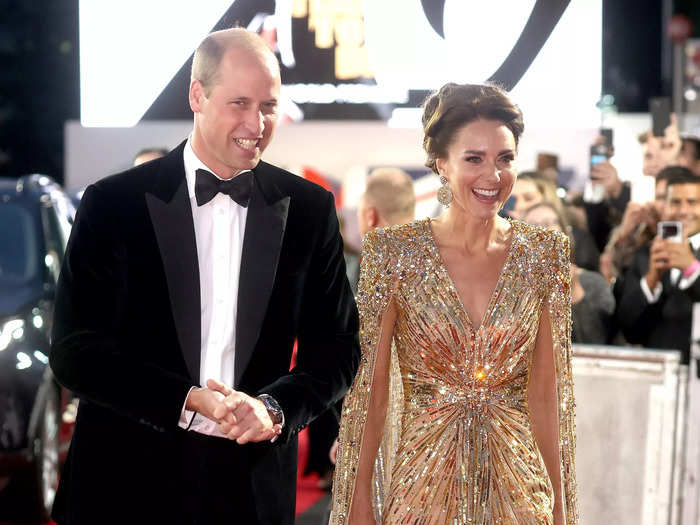 Kate opted for a sparkly gold dress for the premiere of "No Time To Die" in September 2021.