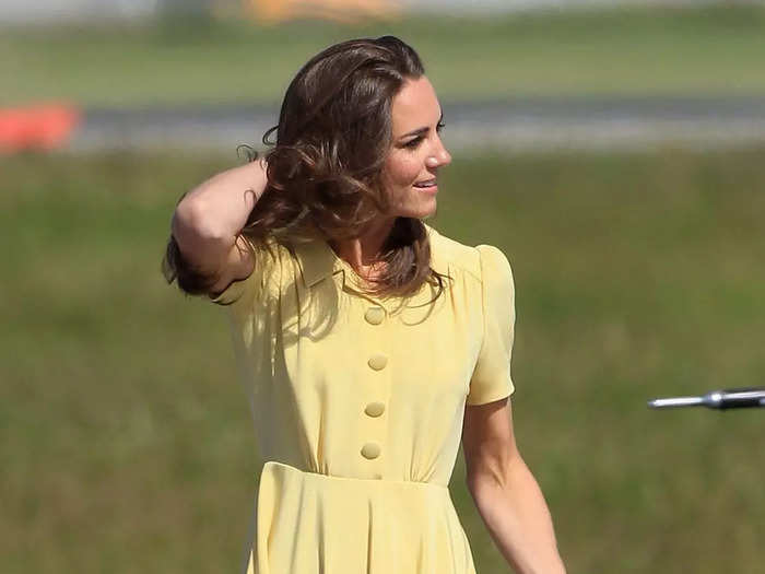 Wearing a pale-yellow frock, Kate arrived at the Calgary Airport in Canada for the eighth day of the Royal Tour in July 2011.