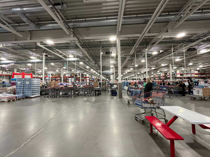 Located near the checkout lines, a small seating area allowed Costco customers to sit and enjoy their purchases.