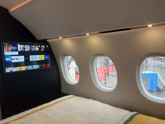 Dassault kitted out this cabin with a television at the foot of the bed too — but there